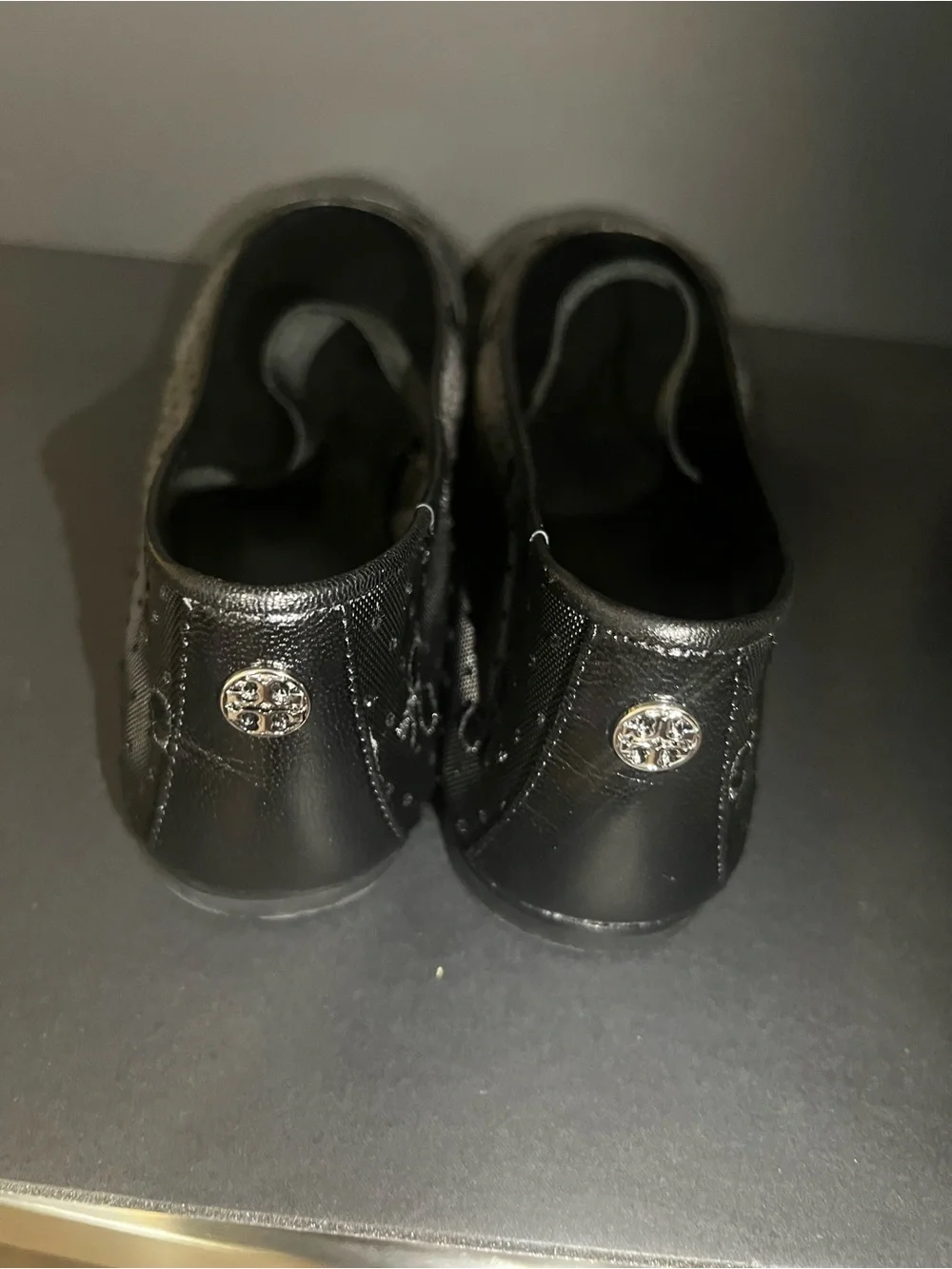 New Tory Burch Black Textured Ballet Flats with Elastic Strap